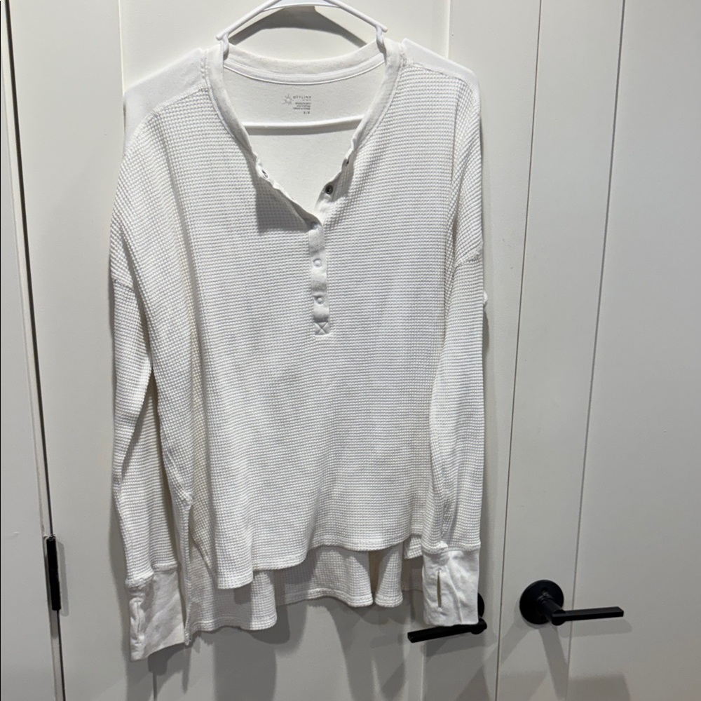 Aerie White Long Sleeve Henley Top